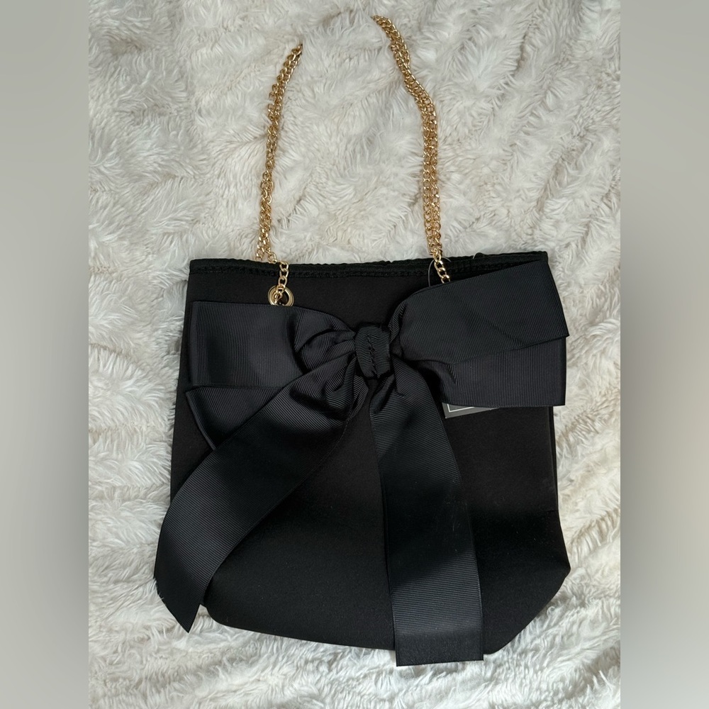 Elegant Black Satin Bow Accent Women's Bag, NWT
